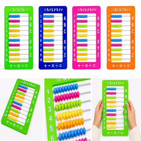 Jucarie educativa matematica Abac cu 100 bile colorate Cifre Litere