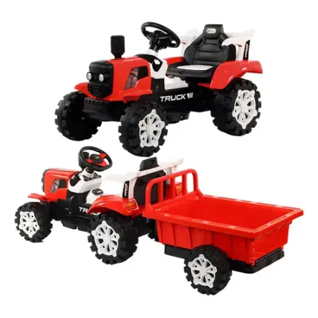 Tractor electric Rosu cu remorca detasabila si telecomanda parentala