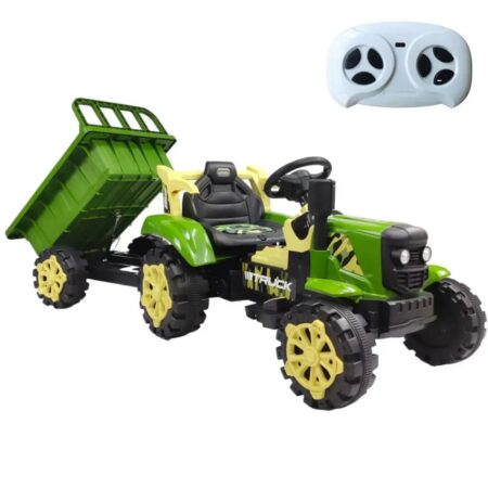 Tractor electric Verde cu remorca detasabila si telecomanda parentala