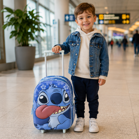 Ghiozdan Scoala Troller copii Stitch 3D un compartiment Rucsac