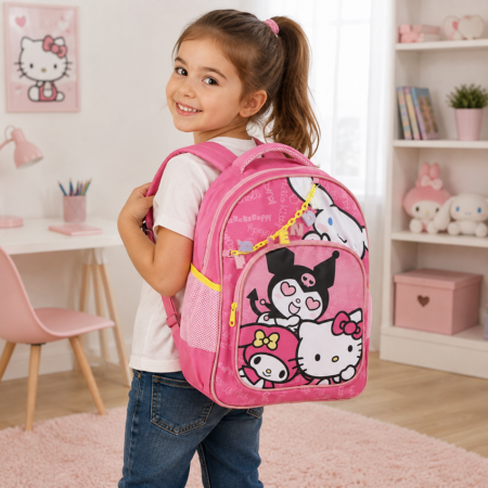 Ghiozdan Scoala copii Hello Kitty Roz Impermeabil Rucsac reglabil