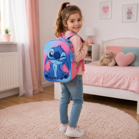 Ghiozdan gradinita copii 3D cu personajul Stitch bretele reglabile