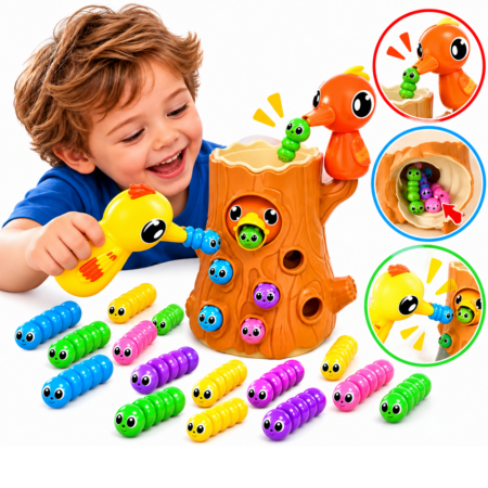 Joc educativ Pescuit magnetic Ciocanitoarea prinde viermisorii