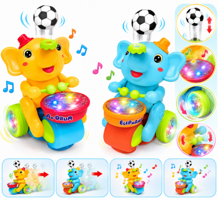 Jucarie interactiva copii Elefantul muzical cu toba si lumini