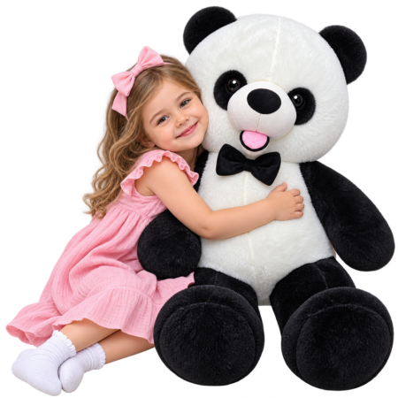 Jucarie plus Ursuletul Panda 70 cm cu fundita Jucarie pufoasa