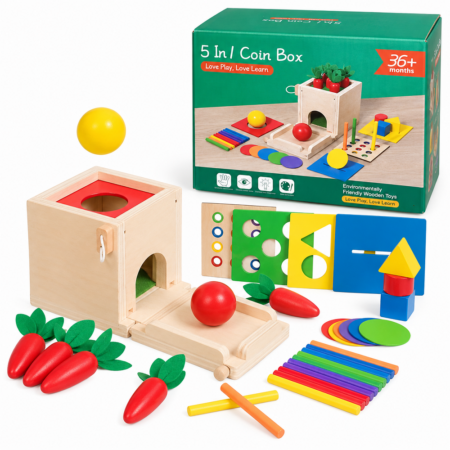 Cutia Permanentei Joc Educativ Montessori 5in1 Forme geometrice