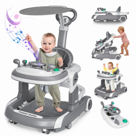 Premergator reglabil 3in1 Maner parental Gri cu Muzica si Parasolar