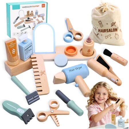 Set de joaca Salon de coafura Joc Montessori cu accesorii de frizerie